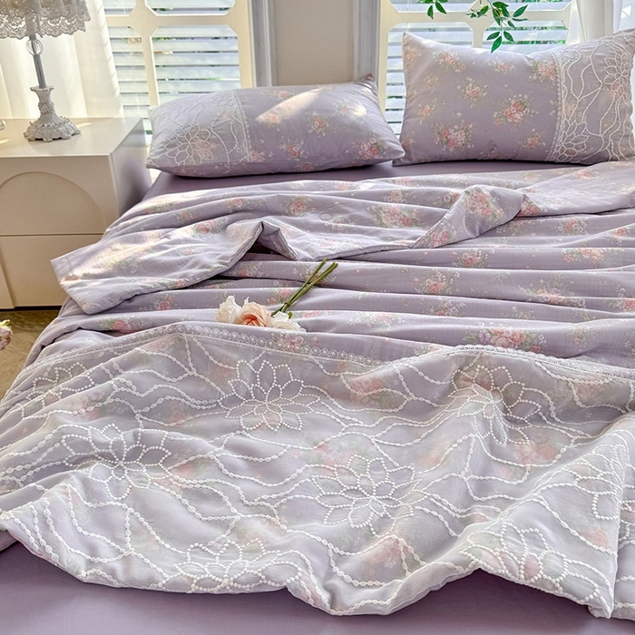 91家纺网 家纺一手货源 找家纺 眠博士 2025新款双层纱印花雪纺夏被  雪纺夏被-紫菱