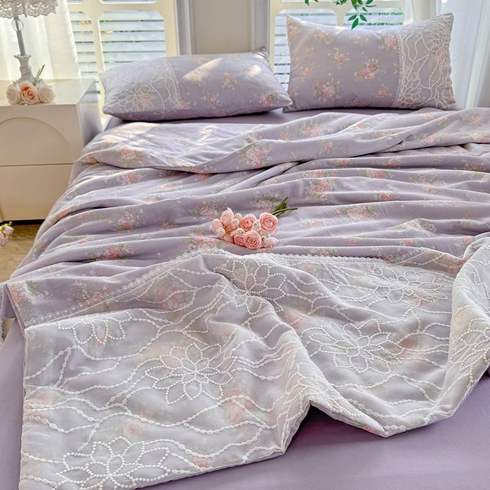 91家纺网 家纺一手货源 找家纺 眠博士 2025新款双层纱印花雪纺夏被  雪纺夏被-紫菱