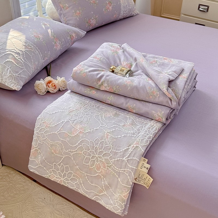 眠博士 2025新款双层纱印花雪纺夏被  雪纺夏被-紫菱