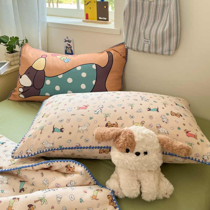 91家纺网 家纺一手货源 找家纺 沐辰 2025新款全棉双层纱贝壳边A类夏被 度假狗狗