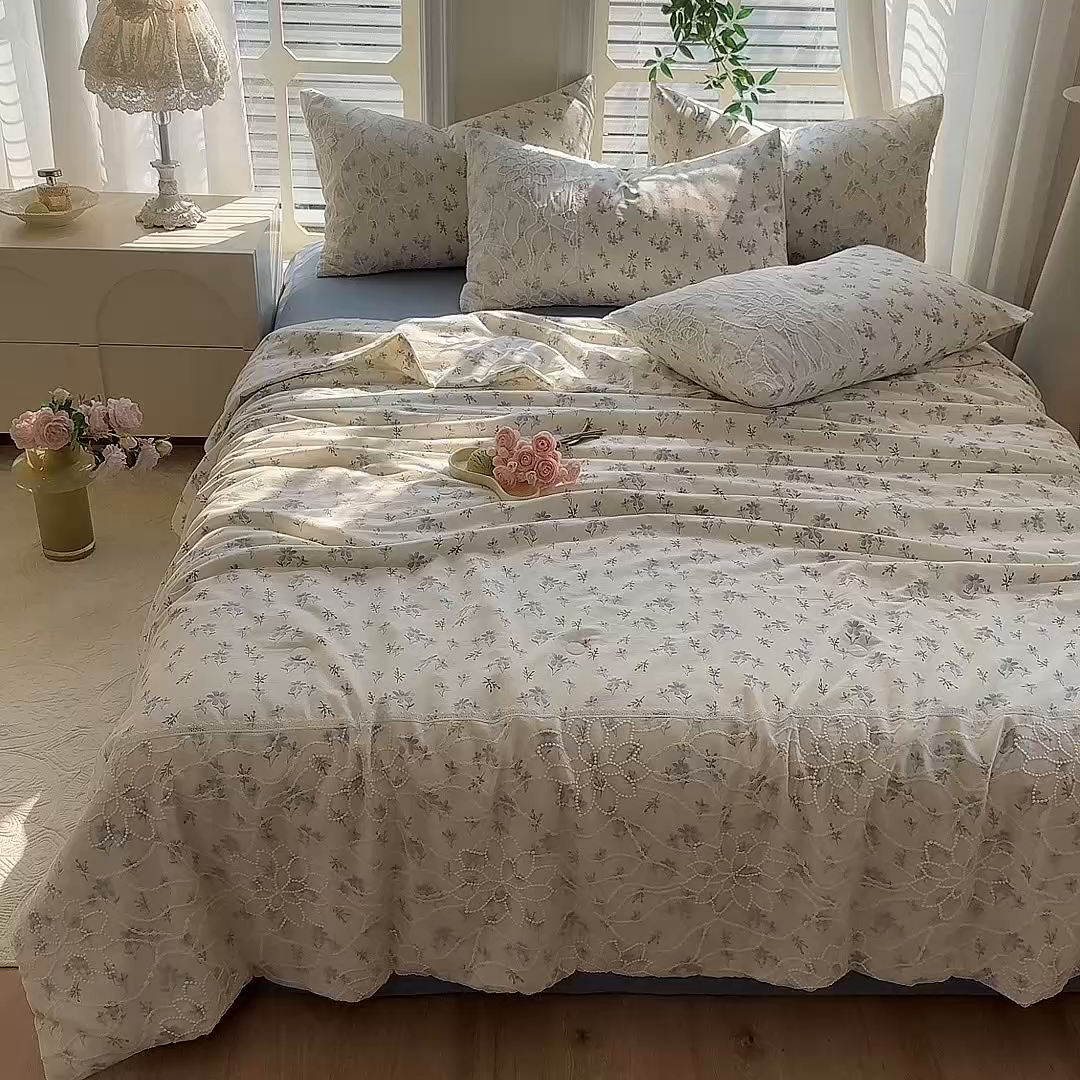 91家纺网 家纺一手货源 找家纺 眠博士 2025新款双层纱印花雪纺夏被  雪纺夏被-苍兰