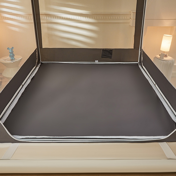 91家纺网 家纺一手货源 找家纺 浪幔纱蚊帐 2025新款A类遮光防摔蚊帐坐床拉链全底回底纯色加厚支架 星辰灰【回底无帘款】