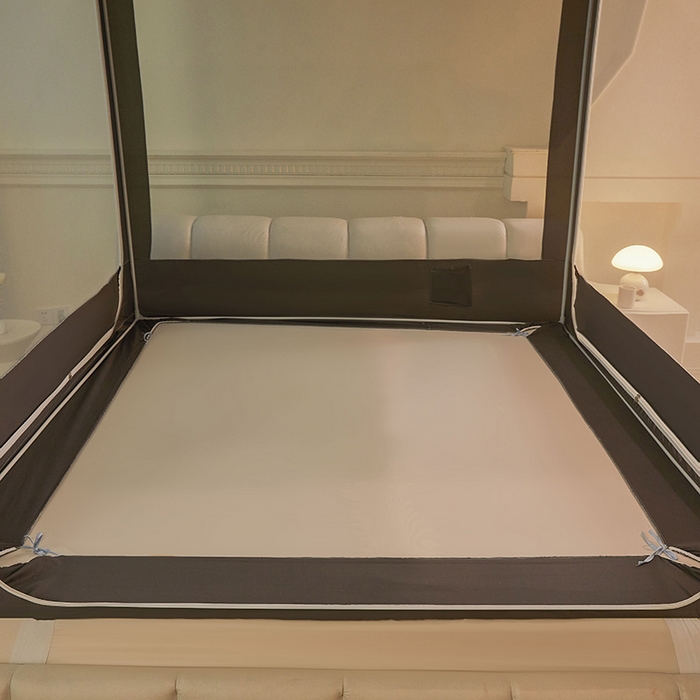 91家纺网 家纺一手货源 找家纺 浪幔纱蚊帐 2025新款A类遮光防摔蚊帐坐床拉链全底回底纯色加厚支架 星辰灰【回底无帘款】