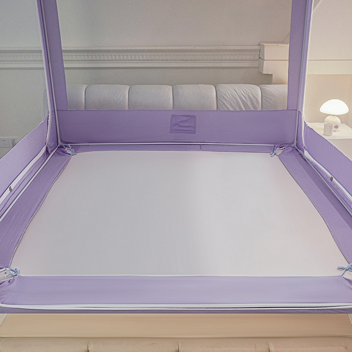 91家纺网 家纺一手货源 找家纺 浪幔纱蚊帐 2025新款A类遮光防摔蚊帐坐床拉链全底回底纯色加厚支架 优雅紫【回底无帘款】