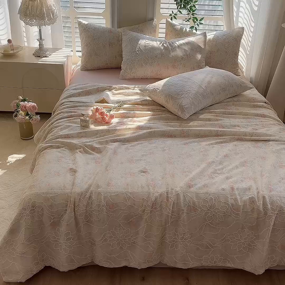 91家纺网 家纺一手货源 找家纺 眠博士 2025新款双层纱印花雪纺夏被  雪纺夏被-连灿