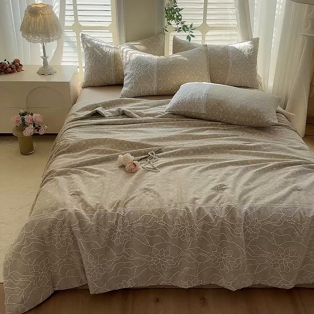 91家纺网 家纺一手货源 找家纺 眠博士 2025新款双层纱印花雪纺夏被  雪纺夏被-涟漪