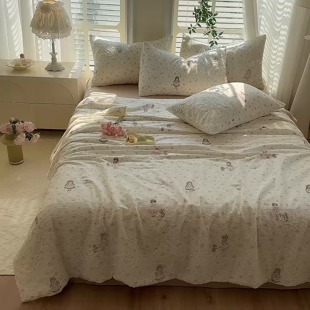 91家纺网 家纺一手货源 找家纺 眠博士 2025新款双层纱印花雪纺夏被  雪纺夏被-麻花少女