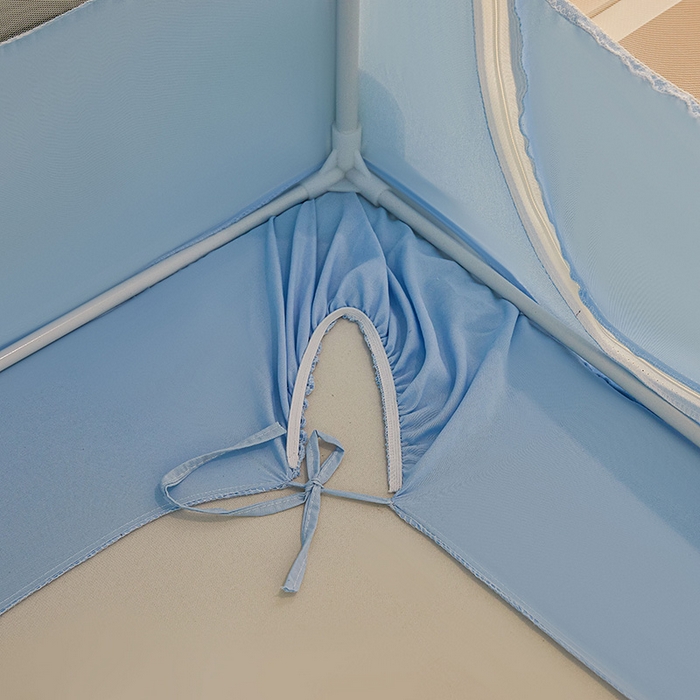 91家纺网 家纺一手货源 找家纺 浪幔纱蚊帐 2025新款A类遮光防摔蚊帐坐床拉链全底回底纯色加厚支架 舒雅蓝【全底带帘款】