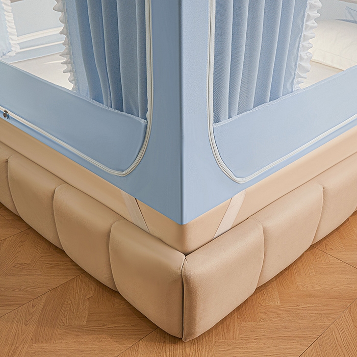 91家纺网 家纺一手货源 找家纺 浪幔纱蚊帐 2025新款A类遮光防摔蚊帐坐床拉链全底回底纯色加厚支架 舒雅蓝【全底带帘款】