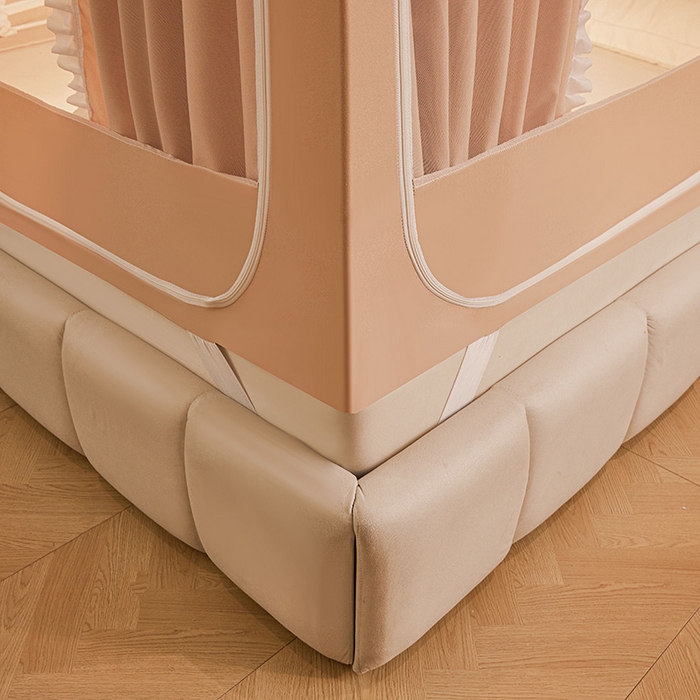 91家纺网 家纺一手货源 找家纺 浪幔纱蚊帐 2025新款A类遮光防摔蚊帐坐床拉链全底回底纯色加厚支架 心意橙【全底带帘款】