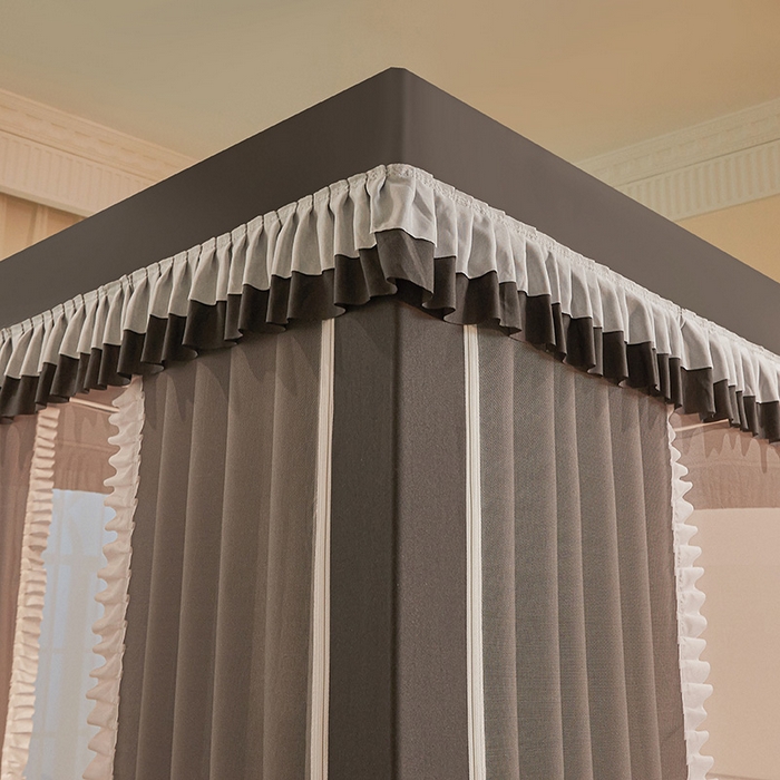 91家纺网 家纺一手货源 找家纺 浪幔纱蚊帐 2025新款A类遮光防摔蚊帐坐床拉链全底回底纯色加厚支架 星辰灰【全底带帘款】