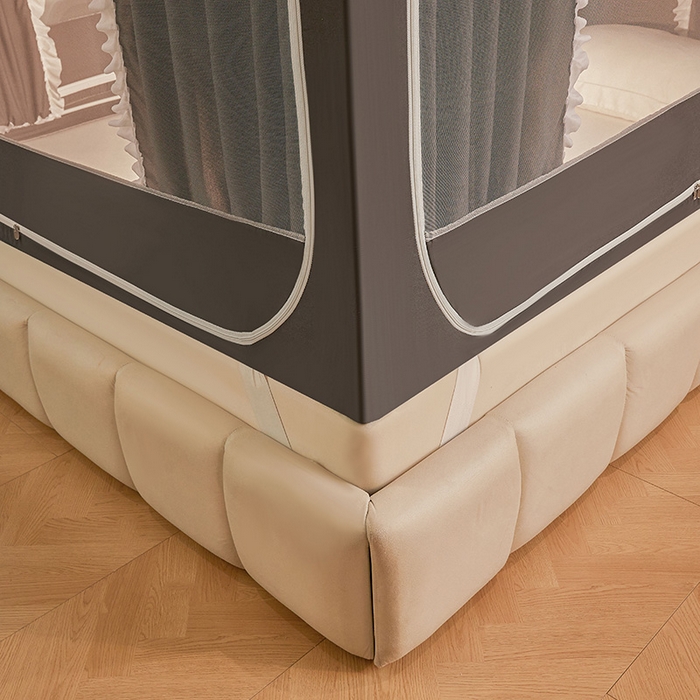 91家纺网 家纺一手货源 找家纺 浪幔纱蚊帐 2025新款A类遮光防摔蚊帐坐床拉链全底回底纯色加厚支架 星辰灰【全底带帘款】