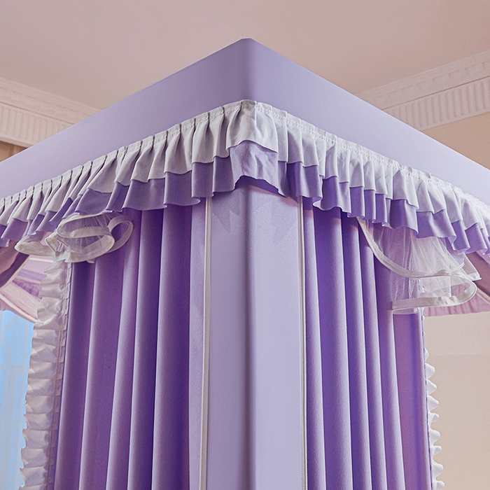 91家纺网 家纺一手货源 找家纺 浪幔纱蚊帐 2025新款A类遮光防摔蚊帐坐床拉链全底回底纯色加厚支架 优雅紫【全底带帘款】