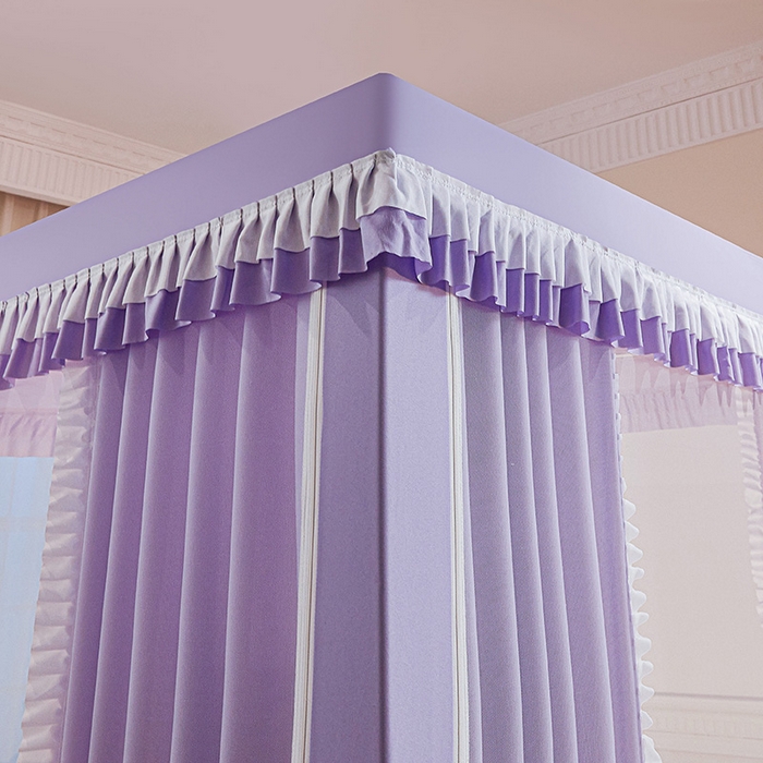 91家纺网 家纺一手货源 找家纺 浪幔纱蚊帐 2025新款A类遮光防摔蚊帐坐床拉链全底回底纯色加厚支架 优雅紫【全底带帘款】