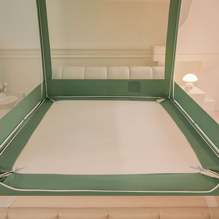 91家纺网 家纺一手货源 找家纺 浪幔纱蚊帐 2025新款A类遮光防摔蚊帐坐床拉链全底回底纯色加厚支架 橄榄绿【全底无帘款】