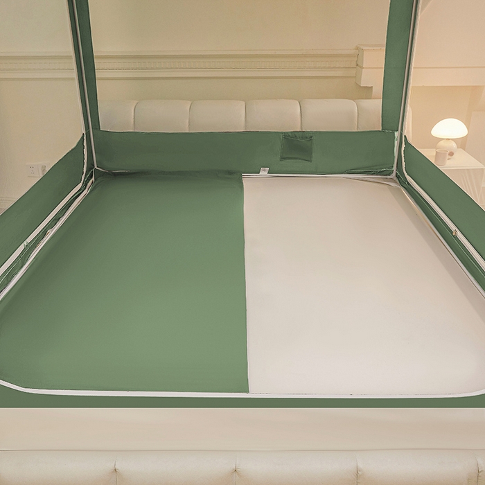 91家纺网 家纺一手货源 找家纺 浪幔纱蚊帐 2025新款A类遮光防摔蚊帐坐床拉链全底回底纯色加厚支架 橄榄绿【全底无帘款】