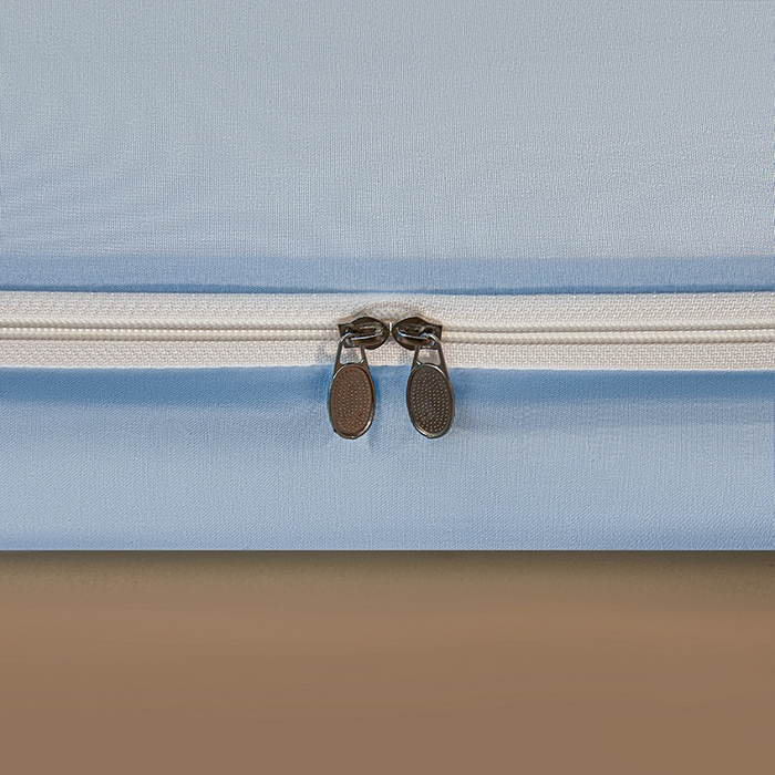 91家纺网 家纺一手货源 找家纺 浪幔纱蚊帐 2025新款A类遮光防摔蚊帐坐床拉链全底回底纯色加厚支架 舒雅蓝【全底无帘款】