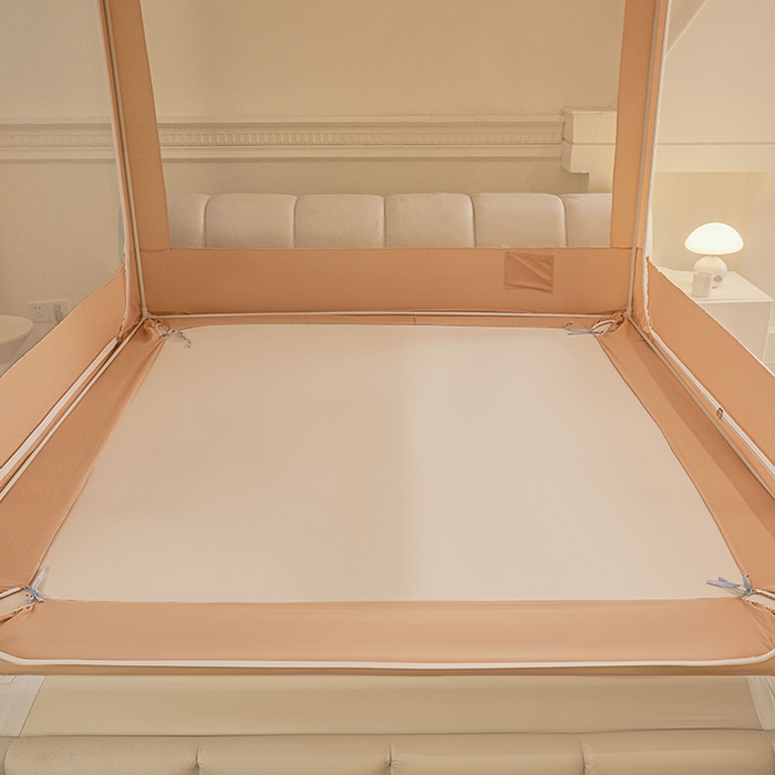 91家纺网 家纺一手货源 找家纺 浪幔纱蚊帐 2025新款A类遮光防摔蚊帐坐床拉链全底回底纯色加厚支架 心意橙【全底无帘款】