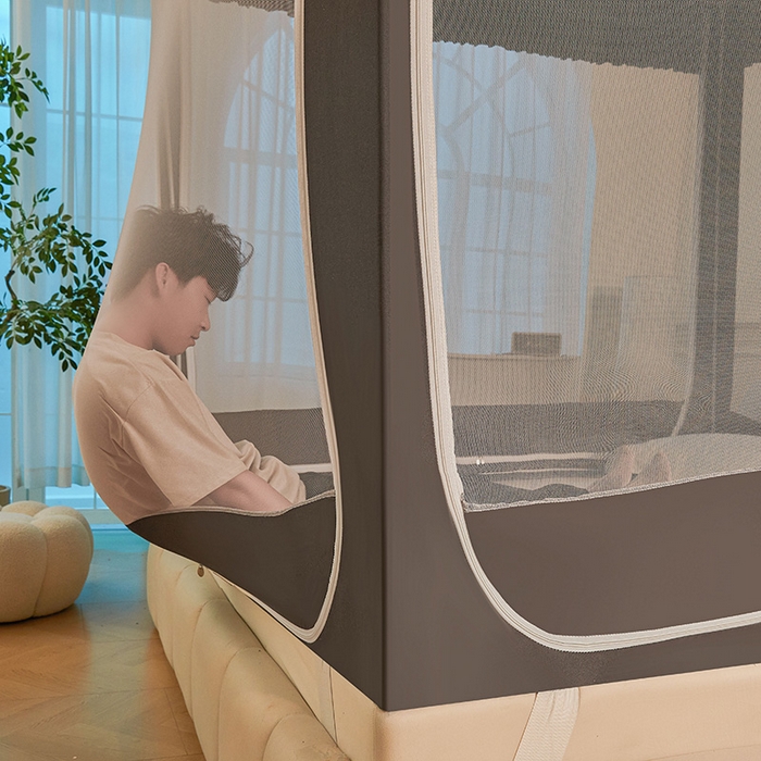 91家纺网 家纺一手货源 找家纺 浪幔纱蚊帐 2025新款A类遮光防摔蚊帐坐床拉链全底回底纯色加厚支架 星辰灰【全底无帘款】