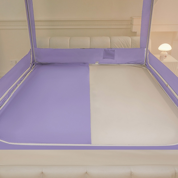 91家纺网 家纺一手货源 找家纺 浪幔纱蚊帐 2025新款A类遮光防摔蚊帐坐床拉链全底回底纯色加厚支架 优雅紫【全底无帘款】