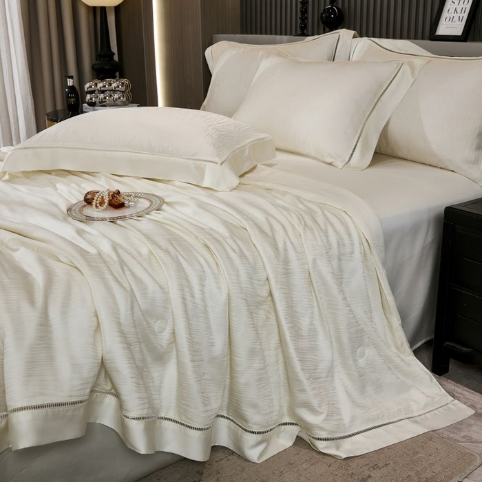 91家纺网 家纺一手货源 找家纺 眠博士2025新款提花夏被四件套多件套 流光白