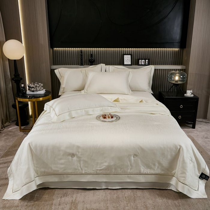 91家纺网 家纺一手货源 找家纺 眠博士2025新款提花夏被四件套多件套 流光白