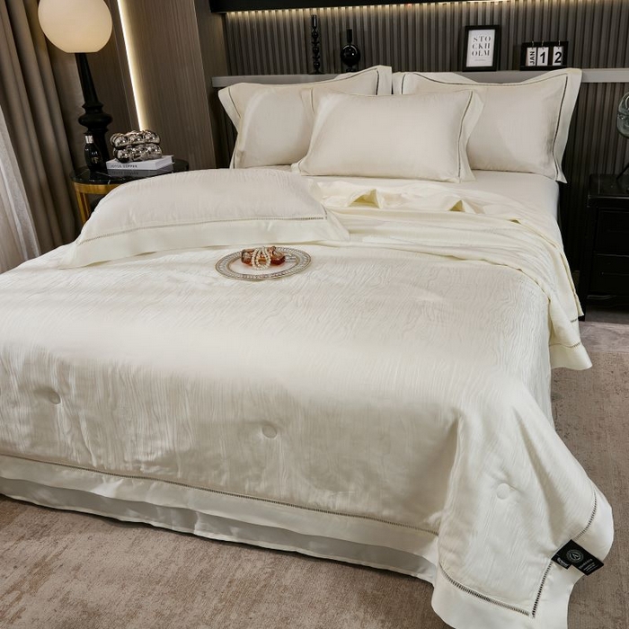 91家纺网 家纺一手货源 找家纺 眠博士2025新款提花夏被四件套多件套 流光白