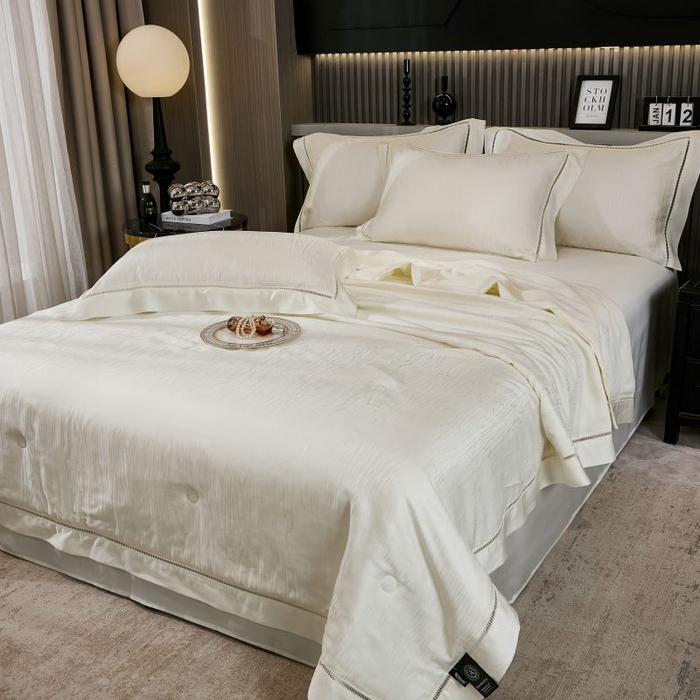 91家纺网 家纺一手货源 找家纺 眠博士2025新款提花夏被四件套多件套 流光白