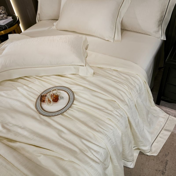 91家纺网 家纺一手货源 找家纺 眠博士2025新款提花夏被四件套多件套 流光白