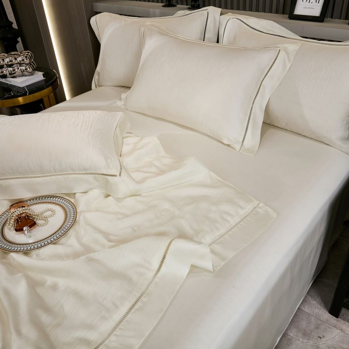 91家纺网 家纺一手货源 找家纺 眠博士2025新款提花夏被四件套多件套 流光白