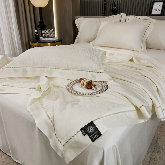 91家纺网 家纺一手货源 找家纺 眠博士2025新款提花夏被四件套多件套 流光白