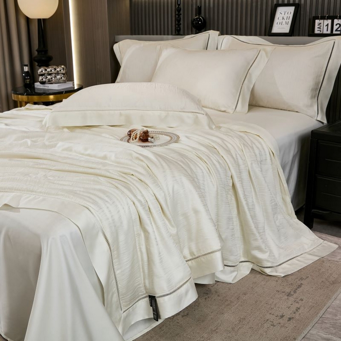 91家纺网 家纺一手货源 找家纺 眠博士2025新款提花夏被四件套多件套 流光白