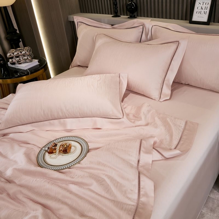 91家纺网 家纺一手货源 找家纺 眠博士2025新款提花夏被四件套多件套 香盈粉