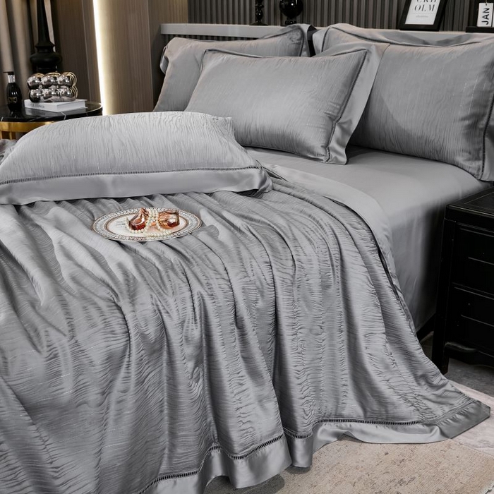 91家纺网 家纺一手货源 找家纺 眠博士2025新款提花夏被四件套多件套 雅致灰