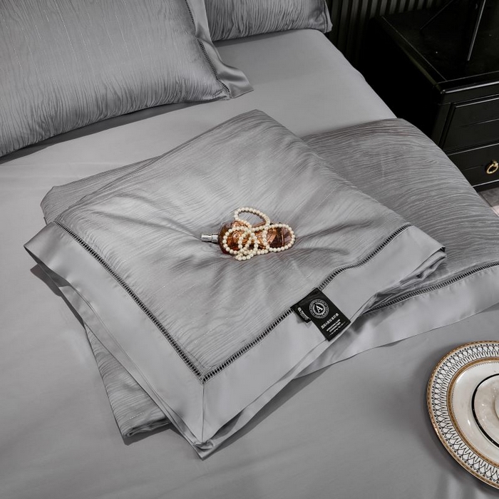 91家纺网 家纺一手货源 找家纺 眠博士2025新款提花夏被四件套多件套 雅致灰