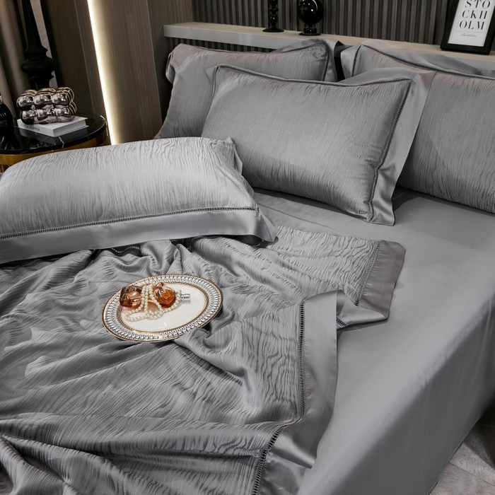 91家纺网 家纺一手货源 找家纺 眠博士2025新款提花夏被四件套多件套 雅致灰