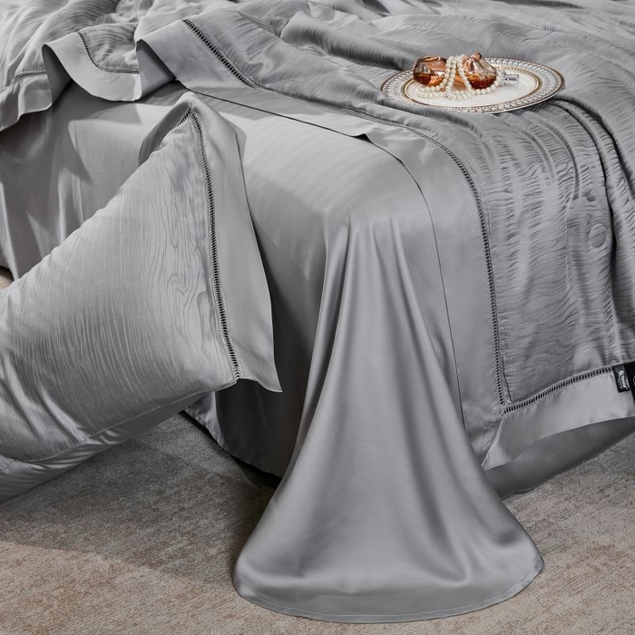 91家纺网 家纺一手货源 找家纺 眠博士2025新款提花夏被四件套多件套 雅致灰