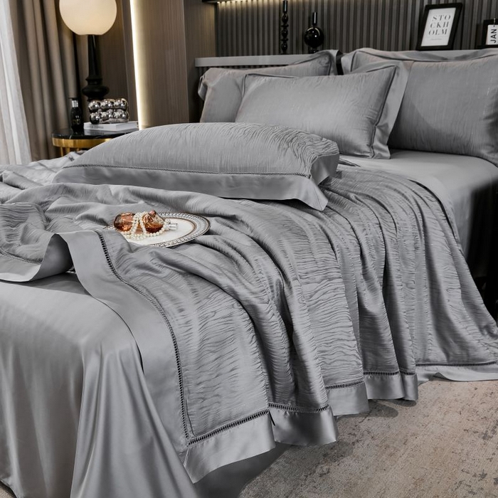 91家纺网 家纺一手货源 找家纺 眠博士2025新款提花夏被四件套多件套 雅致灰