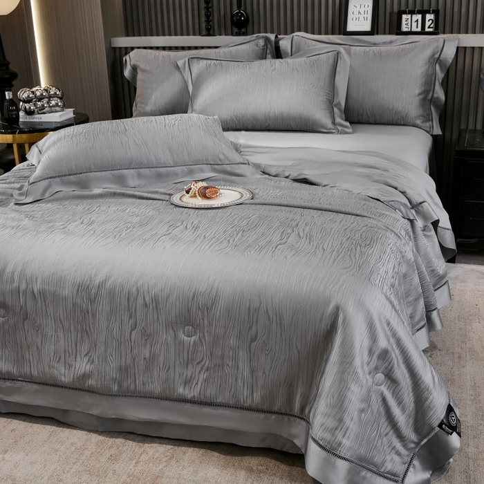 91家纺网 家纺一手货源 找家纺 眠博士2025新款提花夏被四件套多件套 雅致灰