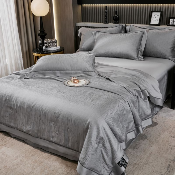 91家纺网 家纺一手货源 找家纺 眠博士2025新款提花夏被四件套多件套 雅致灰