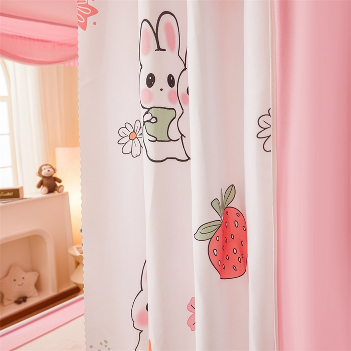 91家纺网 家纺一手货源 找家纺 浪幔纱蚊帐 2025新款A类可拆卸床单全底防摔蚊帐遮光床帘一体式回底拉链坐床 草莓小兔【回底款】