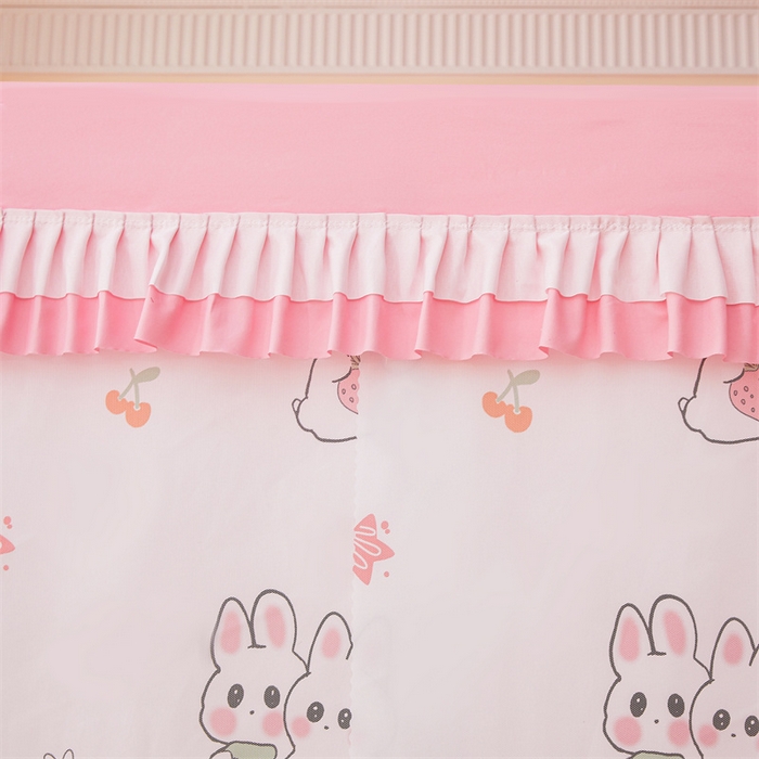 91家纺网 家纺一手货源 找家纺 浪幔纱蚊帐 2025新款A类可拆卸床单全底防摔蚊帐遮光床帘一体式回底拉链坐床 草莓小兔【回底款】