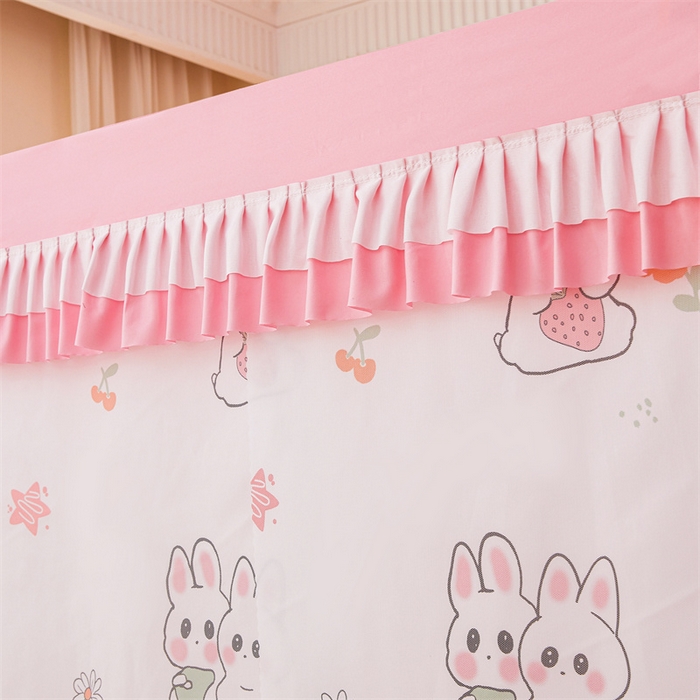 91家纺网 家纺一手货源 找家纺 浪幔纱蚊帐 2025新款A类可拆卸床单全底防摔蚊帐遮光床帘一体式回底拉链坐床 草莓小兔【回底款】