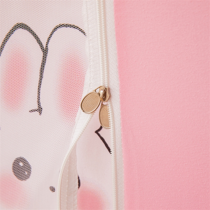 91家纺网 家纺一手货源 找家纺 浪幔纱蚊帐 2025新款A类可拆卸床单全底防摔蚊帐遮光床帘一体式回底拉链坐床 草莓小兔【回底款】