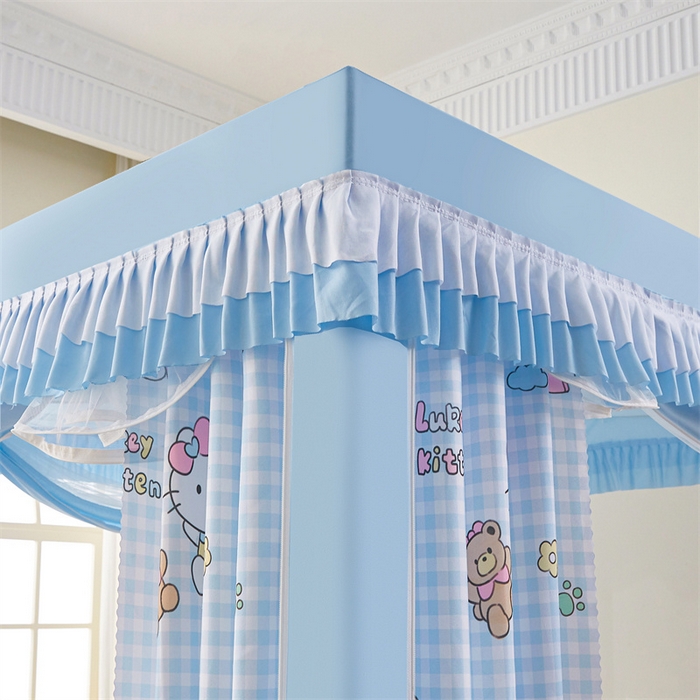 91家纺网 家纺一手货源 找家纺 浪幔纱蚊帐 2025新款A类可拆卸床单全底防摔蚊帐遮光床帘一体式回底拉链坐床 快乐萌猫【回底款】