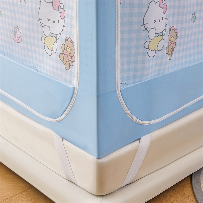 91家纺网 家纺一手货源 找家纺 浪幔纱蚊帐 2025新款A类可拆卸床单全底防摔蚊帐遮光床帘一体式回底拉链坐床 快乐萌猫【回底款】