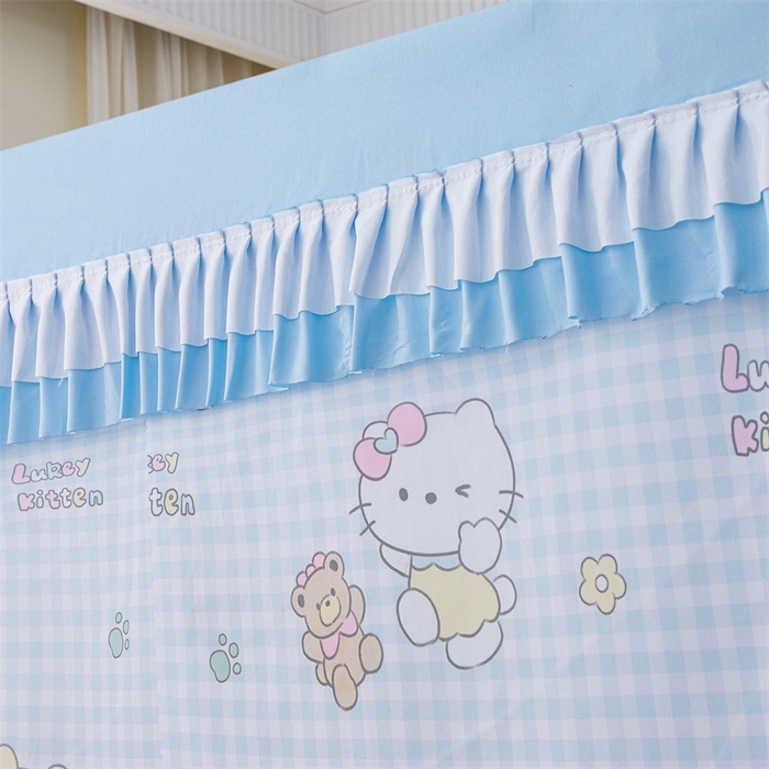 91家纺网 家纺一手货源 找家纺 浪幔纱蚊帐 2025新款A类可拆卸床单全底防摔蚊帐遮光床帘一体式回底拉链坐床 快乐萌猫【回底款】