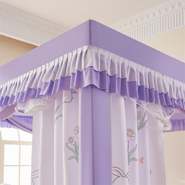 91家纺网 家纺一手货源 找家纺 浪幔纱蚊帐 2025新款A类可拆卸床单全底防摔蚊帐遮光床帘一体式回底拉链坐床 花丛小兔【回底款】