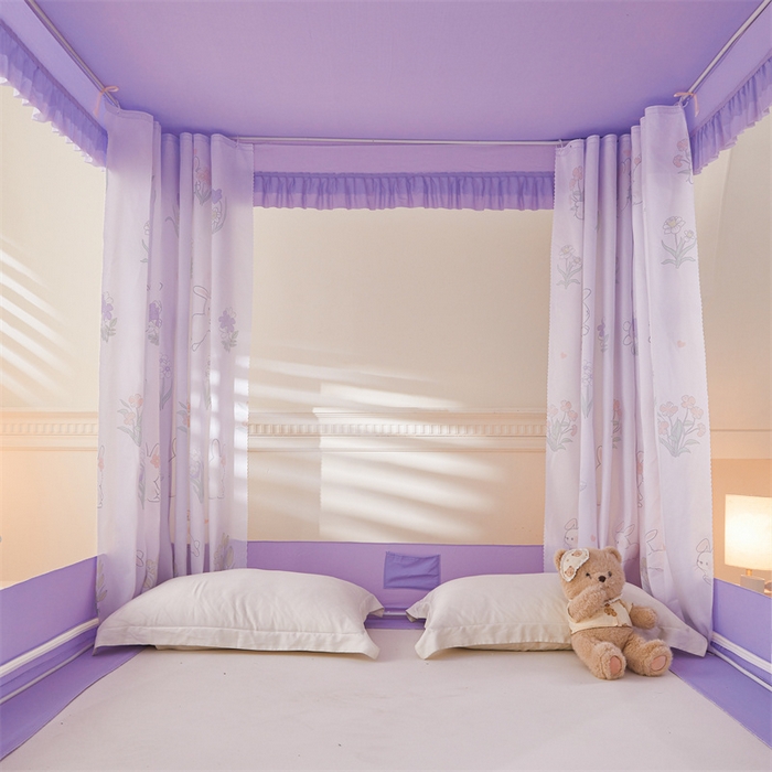 91家纺网 家纺一手货源 找家纺 浪幔纱蚊帐 2025新款A类可拆卸床单全底防摔蚊帐遮光床帘一体式回底拉链坐床 花丛小兔【回底款】