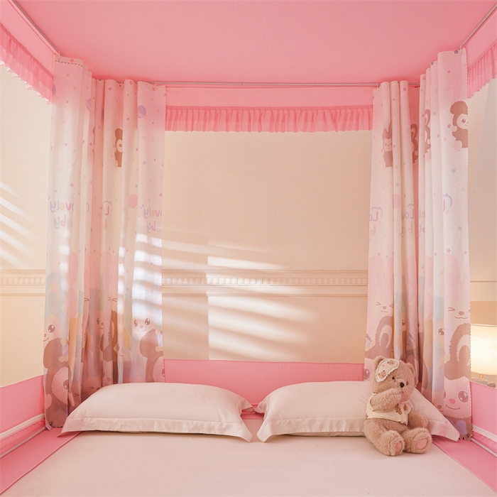 91家纺网 家纺一手货源 找家纺 浪幔纱蚊帐 2025新款A类可拆卸床单全底防摔蚊帐遮光床帘一体式回底拉链坐床 可爱乐园【回底款】